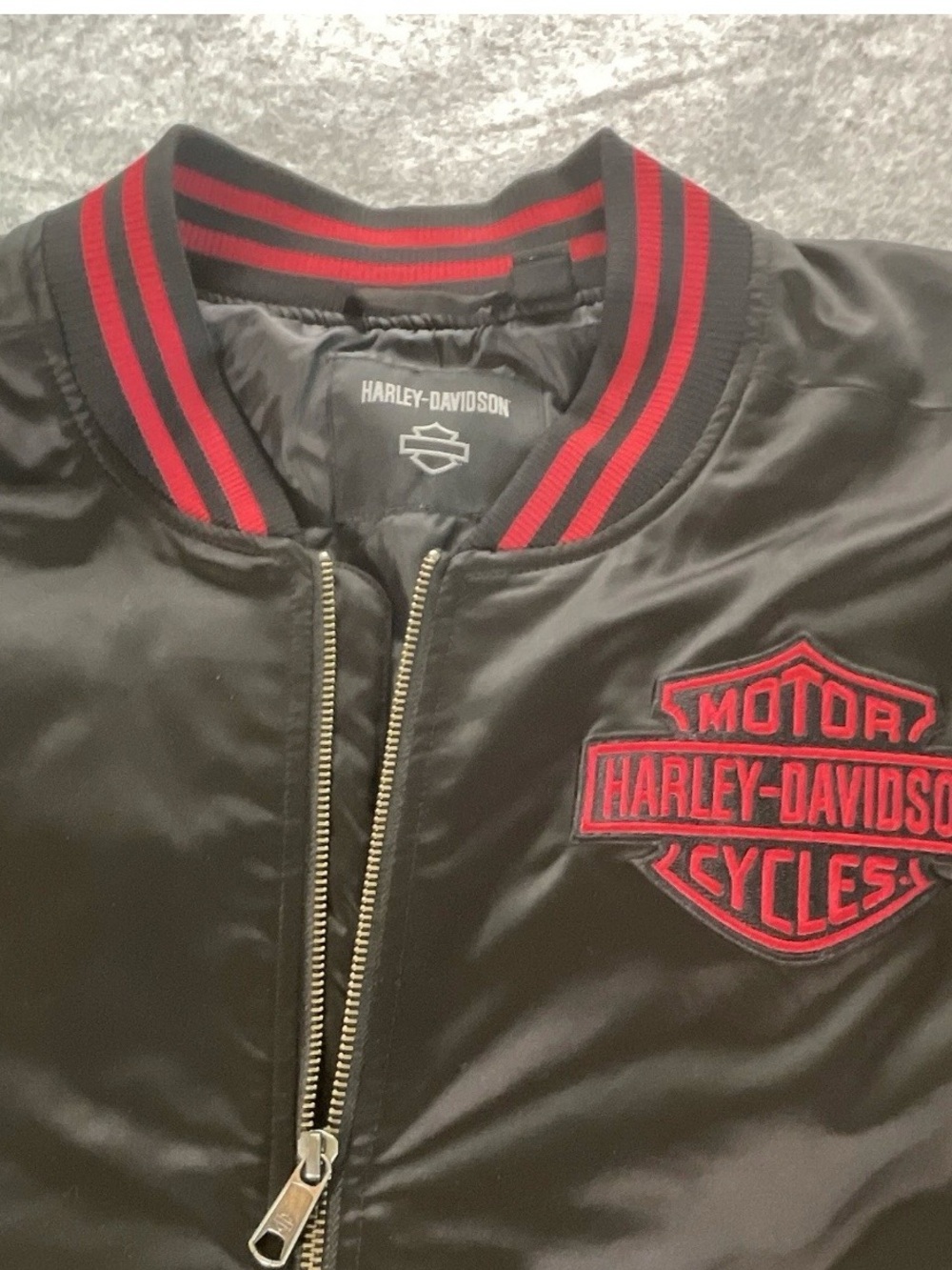 Harley-Davidson Black Bomber Jacket with Red Logo & Trim